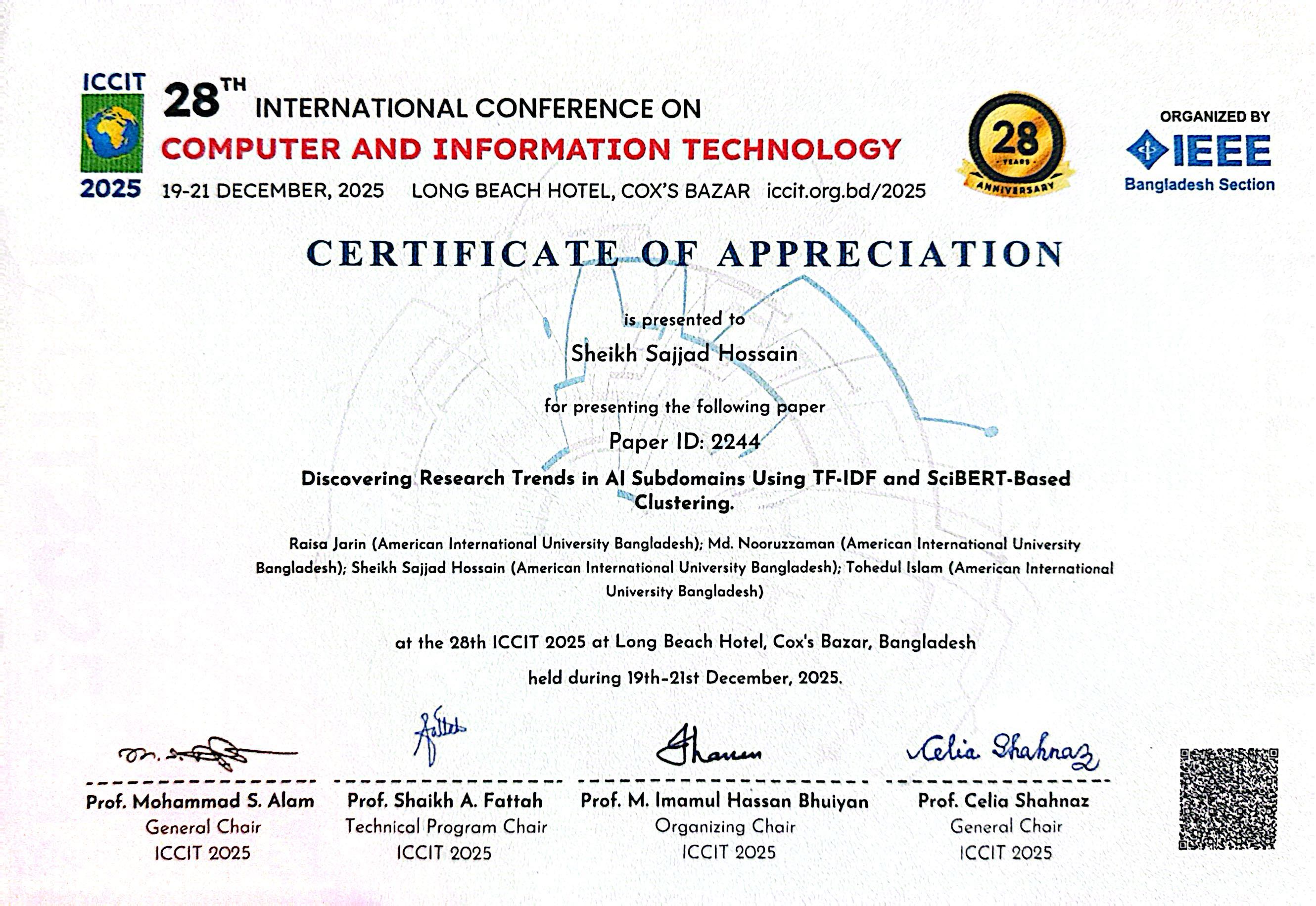 ICCIT 2025 conference certificate